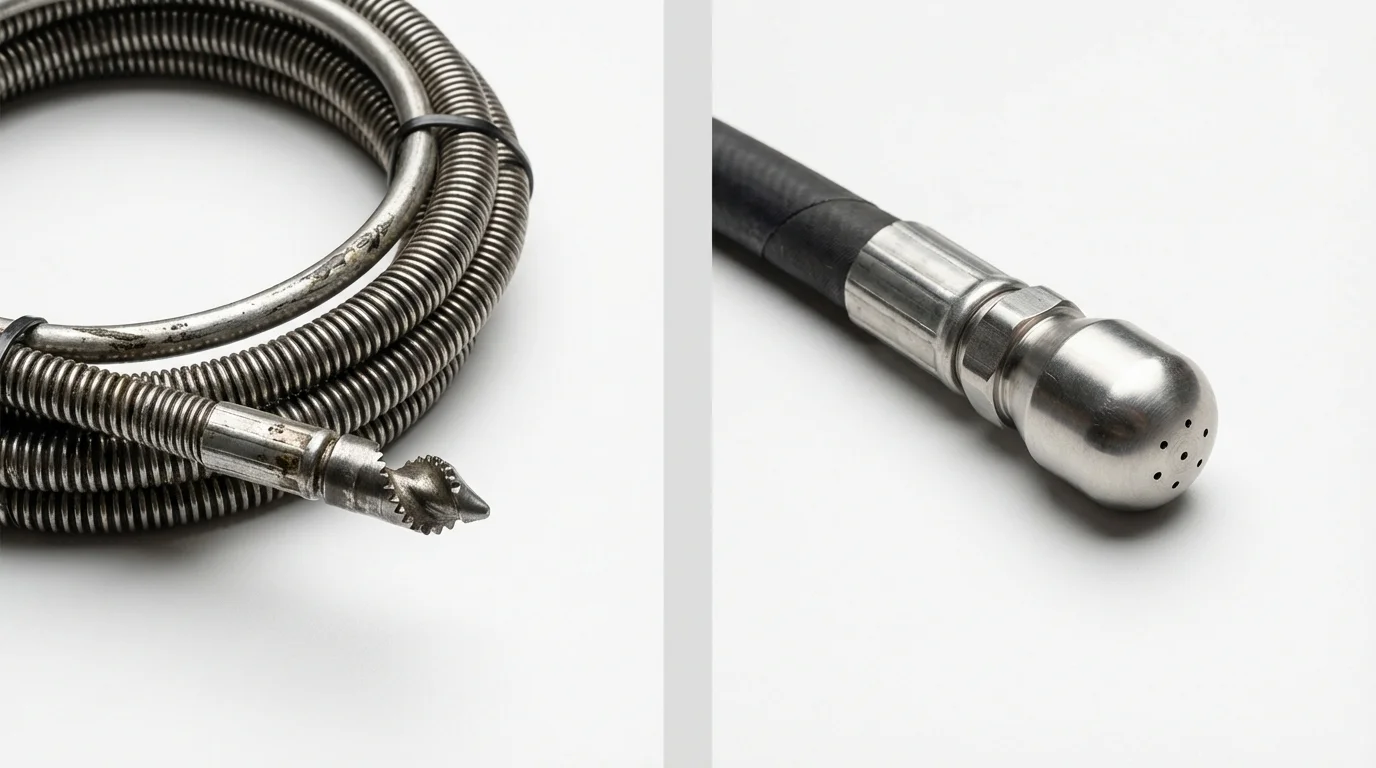 Drain snake cable and hydro jetting nozzle used for drain cleaning in Roan Mountain, TN